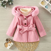 Abrigo de lana para niña con cuello grande de lana - Cute & Cozy