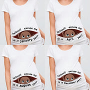 "Excuse Me Is It January Yet" Maternity T-Shirt – Funny Pregnancy Graphic Tee | Short Sleeve | 2 Colors | S–XXL
