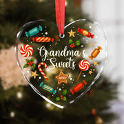 Personalized “Grandma’s Sweets” Christmas Heart Glass Ornament