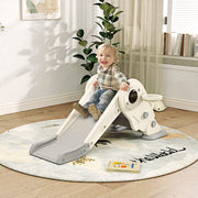 Tobogán plegable 3 en 1 para niños con escalador y canasta de baloncesto, set de parque infantil interior con base reforzada segura (blanco crema y gris)