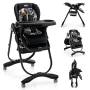 Silla alta plegable 7 en 1 con 7 niveles de altura, respaldo reclinable, doble bandeja removible (lavavajillas), y ruedas con freno (6–36 meses)