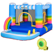 Castillo inflable para niños con piscina, área de juego al aire libre con trampolín, red de seguridad, diseño de arcoíris e incluye soplador de 350W (máx. 90 kg, edades 3–8)