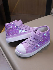 Girls Holographic Scale Princess Shoes – Mid-Top Canvas with Adjustable Strap | All-Season | Sizes 19–36