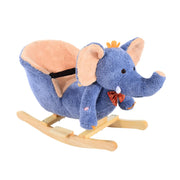 Caballo balancín elefante de peluche con base de madera, cinturón de seguridad, música incorporada (32 canciones) y asiento alto para niños pequeños (18 meses+)