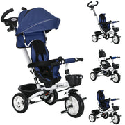Triciclo convertible 6 en 1 para niños con manillar de empuje parental, toldo ajustable y arnés de seguridad—triciclo evolutivo para edades de 1 a 5 años
