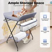 Foldable Baby Diaper Changing Table, Ergonomic Changing Station with 3-Compartment Side Organizer and Bottom Shelf, Stable Triangular Structure (Max 55 LBS)