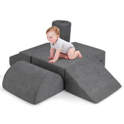 Set de bloques de escalada para bebés de 6 piezas, estructura de juego interior blanda para niños – Set de escaladores de espuma para gatear, deslizarse y desarrollo motor (Gris)