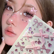 Pink & Red Bow Face Gem Stickers – Waterproof Temporary Party Sparkle