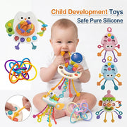 Baby Pull-String Teething Toy – Montessori Sensory Travel Activity
