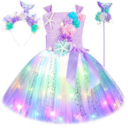 Girls LED Mermaid Princess Tulle Dress – Sparkly Performance Costume