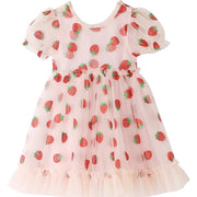 Puff Sleeves Pink Strawberry Dress