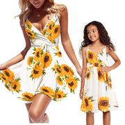 Vestido de mujer suelto casual con estampado de girasol para madre e hija