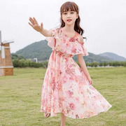 Floral Airy Cold Shoulder Bohemian Girl Long Summer Dress