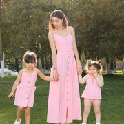 Vestido sin tirantes con botones y bolsillo, peleles para bebé, trajes a juego para la familia