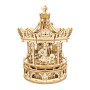 Rompecabezas de madera 3D | Caja de música mecánica de carrusel romántico | Regalo para tus hijos