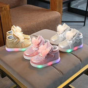 Zapatos con luz LED y orejas de conejo peludo