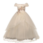 Long Embroidered Flower Girl Wedding Dress