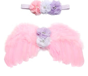 2 Piezas Set de Alas de Pluma de Ángel y Diadema de Flores para Recién Nacidos – Accesorios de Fotografía para Niñas Bebés en Sesiones de Fotos