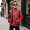 Boys Red Hip-Hop Faux Leather Jacket – Party Outerwear