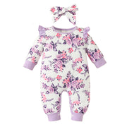 Conjunto de mamelucos con estampado floral para niñas recién nacidas con diadema con lazo 