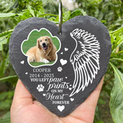Custom Pet Memorial Heart Slate Plaque – Personalized Dog Remembrance Stone with Photo & Paw Prints | Outdoor Garden Sympathy Gift