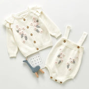 Conjunto de moda otoñal con bordado floral para bebé