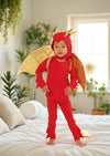 Kids Sunfire Red Dragon Pajama Costume – Fantasy Dragon Outfit with Golden Wings & Gold Spikes
