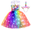Vestido de tul de fiesta para niñas con unicornio y luz LED brillante