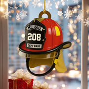 Personalized Firefighter Helmet Wooden Ornament