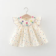 Sweet Rose Embroidered Dress: Cute Bubble Sleeve Beach Skirt
