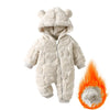 Baby Plush Hooded Romper – Heart Texture & Zip-Up Design