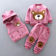 Conjunto de ropa de invierno para bebé: chaqueta, chaleco y pantalones de oso polar (3 piezas)