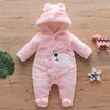 Baby Plush Hooded Romper – Animal Details & Winter Layering