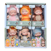 Mini Reborn Baby Doll Set (6 Pcs), 11 cm Lifelike Realistic Sleeping Baby Dolls in Cute Animal Outfits, Movable Joints, Perfect Gift for Kids Ages 3+