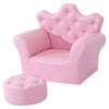 Kids Princess Crown Armchair Sofa Set (Pink), PU Leather Mini-Sofa with Matching Ottoman/Footstool and Crystal Button Decoration for Nursery and Playroom (3-7 Years)