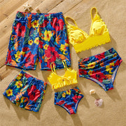 Family Matching: Solid Scallop Two-Piece & Floral Trunks