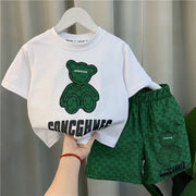 Summer Cartoon Bear T-Shirt & Pants Set: Kid's 2-Piece Outfit