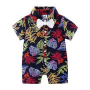 Romper Leaf Print Bow Tie