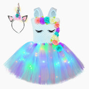 Vestido LED de unicornio floral con top de crochet