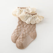 Calcetines largos de tubo con flores de encaje para niños