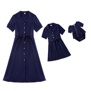Vestido de algodón Camisa con cuello vuelto Trajes a juego para la familia