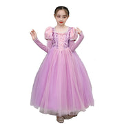 Conjunto de vestido de princesa rosa con mangas abullonadas 