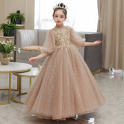 Puff Sleeve Sequin Embroidered Top A-line Gown